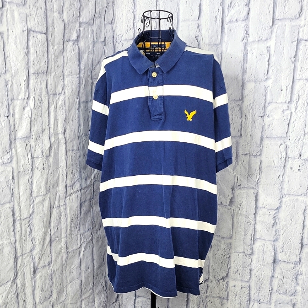 American Eagle Outfitters Blue and White Polo Shirt‎